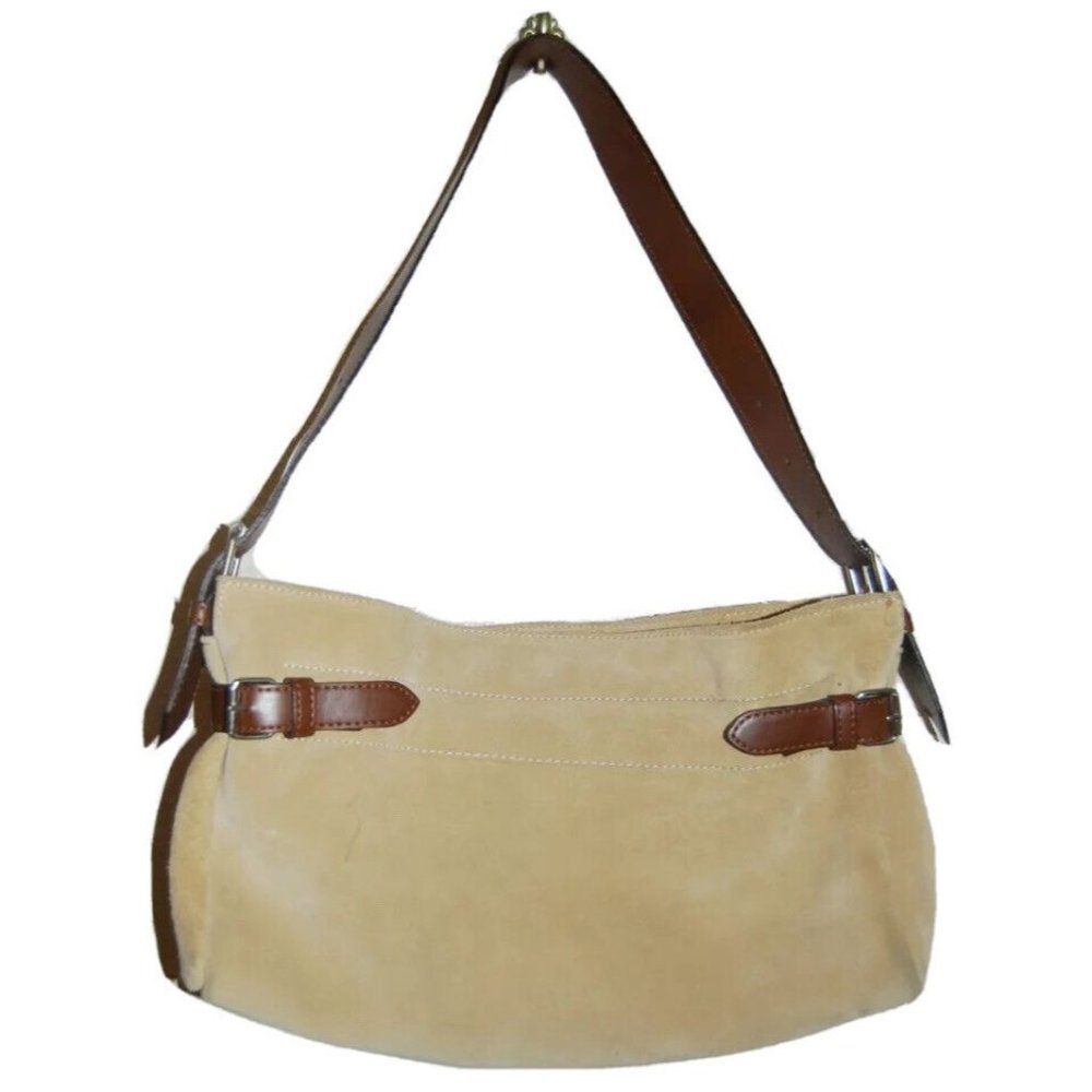 Italian Handmade Beige Suede With Brown Trim Hand Bag Satchel Purse As-Is
